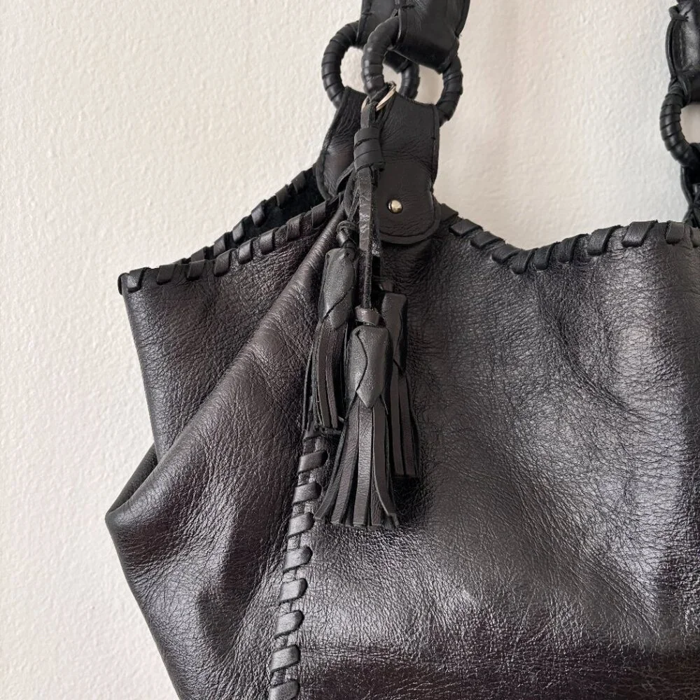Anthony Luciano Black Braided Leather Hobo Bag
